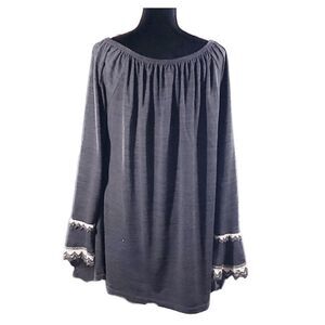 Win Win Grey White Double Lace Sleeve Swing Oversize Tunic Top Size L-XL